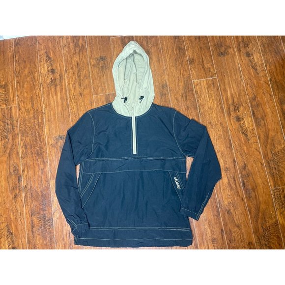 Stussy Lightweight Black / Tan Hooded Anorak Jacket Windbreaker Mens Size Small - Picture 1 of 9